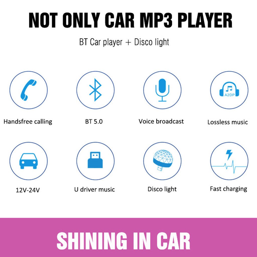 Disco light BT Car Kit With MP3 Player 3USB Interface Hands-Free Receiver for iPhone for psp for Samsung for HUAWEI for 2019