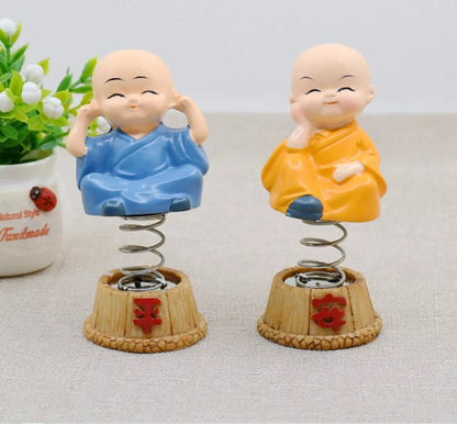 CarOxygen - Set of 4 Pcs Spring Little Buddha Monk Statue for Car Dashboard, Home Decor, Gifting