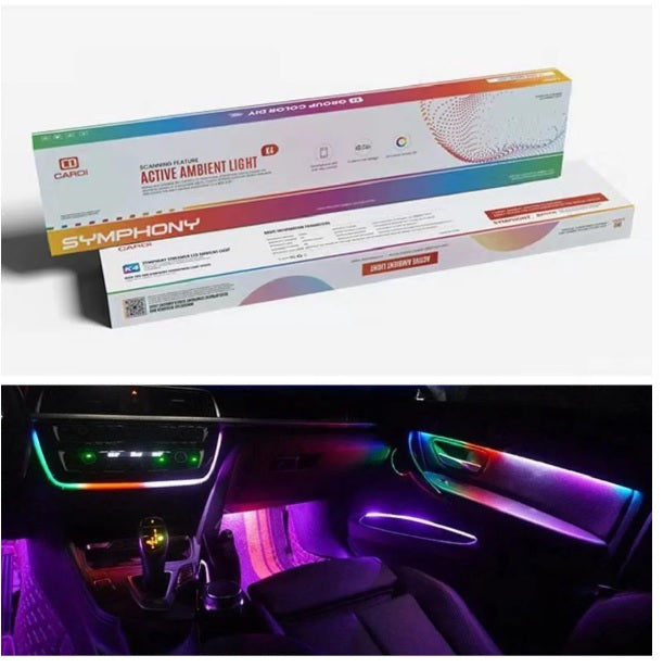 Cardi k4 Series With Voice Control - All Car LED Atmosphere Ambient Lighting Kit Interior Strip Light 16 Million Colors 5in1 with 6 Meters Fiber Optic Multicolor RGB Sound Active Wireless Bluetooth APP Remote Control