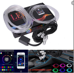 Car Oxygen - Car LED Interior Strip Light, 16 Million Colors 5 in 1 with 6 Meters Fiber Optic, Multicolor RGB Sound Active Automobile Atmosphere Ambient Lighting Kit - Wireless Bluetooth APP Control