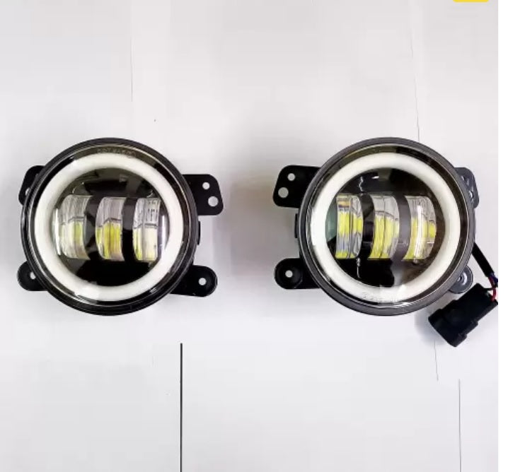 Universal 4 inch White Amber Ring DRL Fog Light Round White Light LED Fog Light Assembly Fog Lamp Compatible with All Cars