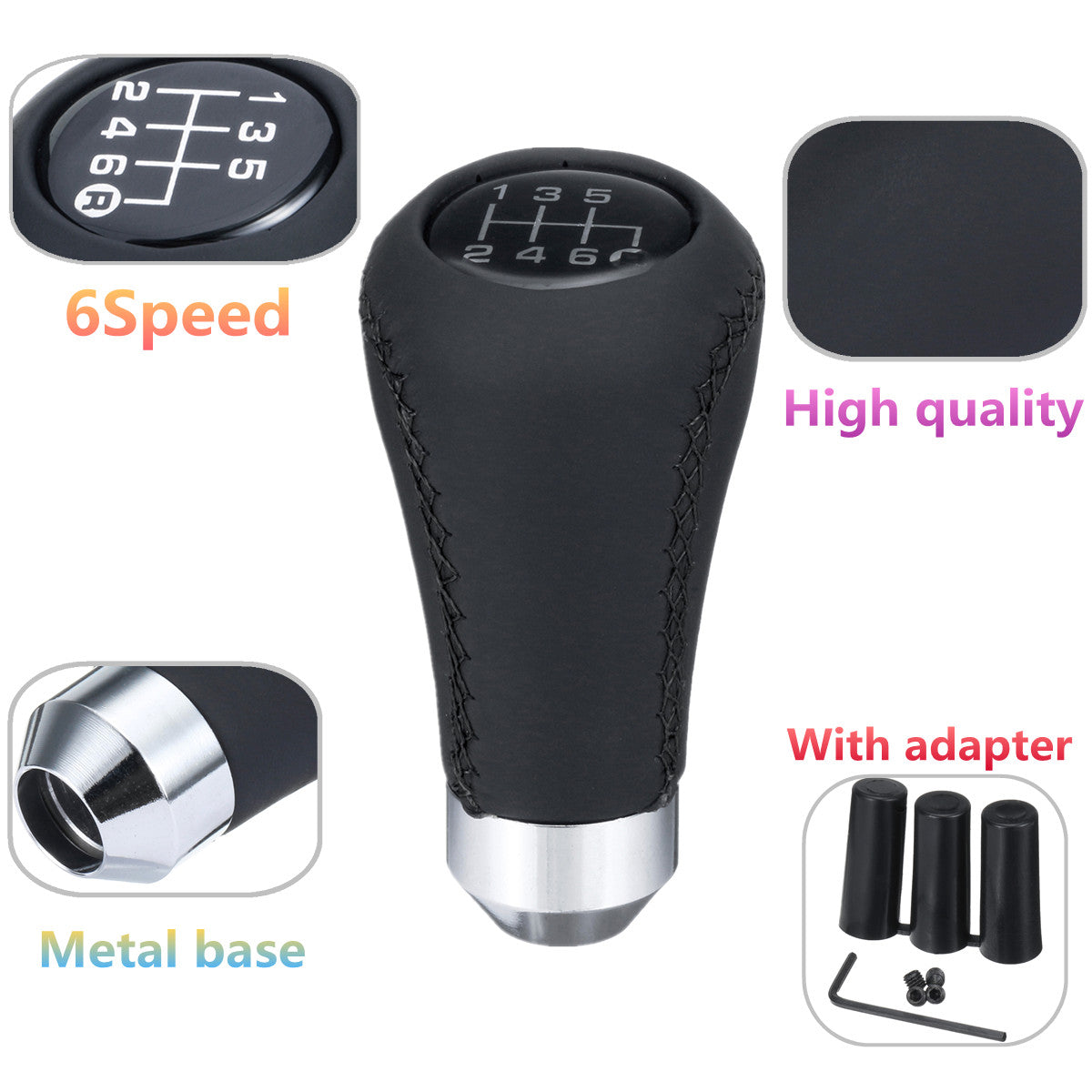 Car Oxygen - Gear Shift Knob, Red Gear Knob Universal Car Gear Knob Shifter PU 6 Speed Gear Shift Knob Shifter Stick Head with 3 Hoses Spade Shift Knob Manual Shift Stick