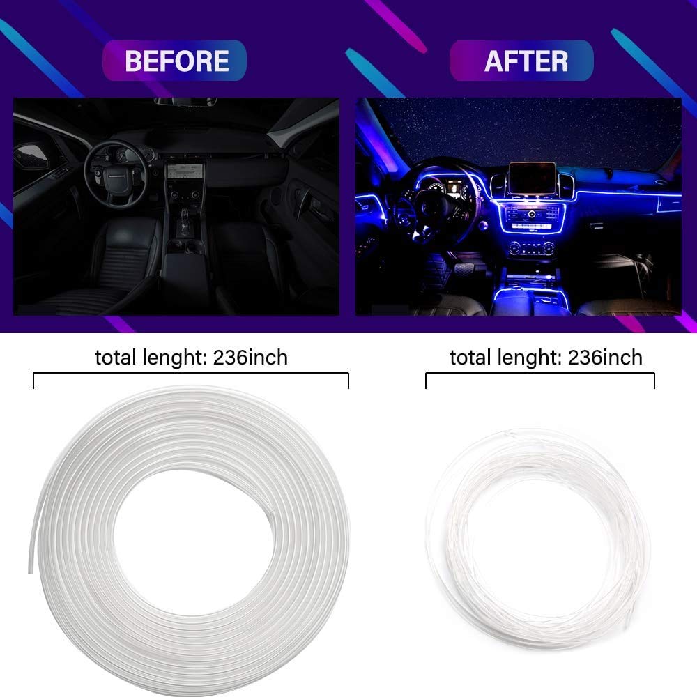 Car Oxygen - Car LED Interior Strip Light, 16 Million Colors 5 in 1 with 6 Meters Fiber Optic, Multicolor RGB Sound Active Automobile Atmosphere Ambient Lighting Kit - Wireless Bluetooth APP Control