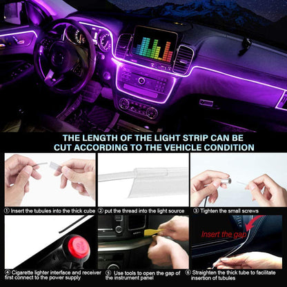 CarOxygen - Car LED Interior Strip Light, 16 Million Colors 5 in 1 with 6 Meters Fiber Optic, Multicolor RGB Sound Active Automobile Atmosphere Ambient Lighting Kit - Wireless Bluetooth APP Control