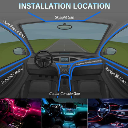 CarOxygen - Car LED Interior Strip Light, 16 Million Colors 5 in 1 with 6 Meters Fiber Optic, Multicolor RGB Sound Active Automobile Atmosphere Ambient Lighting Kit - Wireless Bluetooth APP Control