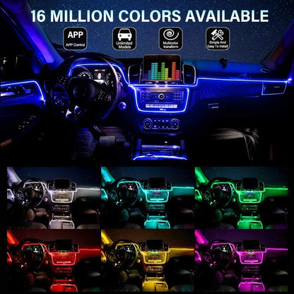 CarOxygen - Car LED Interior Strip Light, 16 Million Colors 5 in 1 with 6 Meters Fiber Optic, Multicolor RGB Sound Active Automobile Atmosphere Ambient Lighting Kit - Wireless Bluetooth APP Control