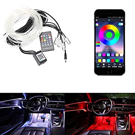 Car Oxygen - Car LED Interior Strip Light, 16 Million Colors 5 in 1 with 6 Meters Fiber Optic, Multicolor RGB Sound Active Automobile Atmosphere Ambient Lighting Kit - Wireless Bluetooth APP Control