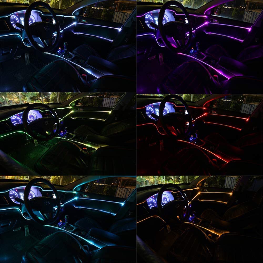 Car Oxygen - Car LED Interior Strip Light, 16 Million Colors 5 in 1 with 6 Meters Fiber Optic, Multicolor RGB Sound Active Automobile Atmosphere Ambient Lighting Kit - Wireless Bluetooth APP Control