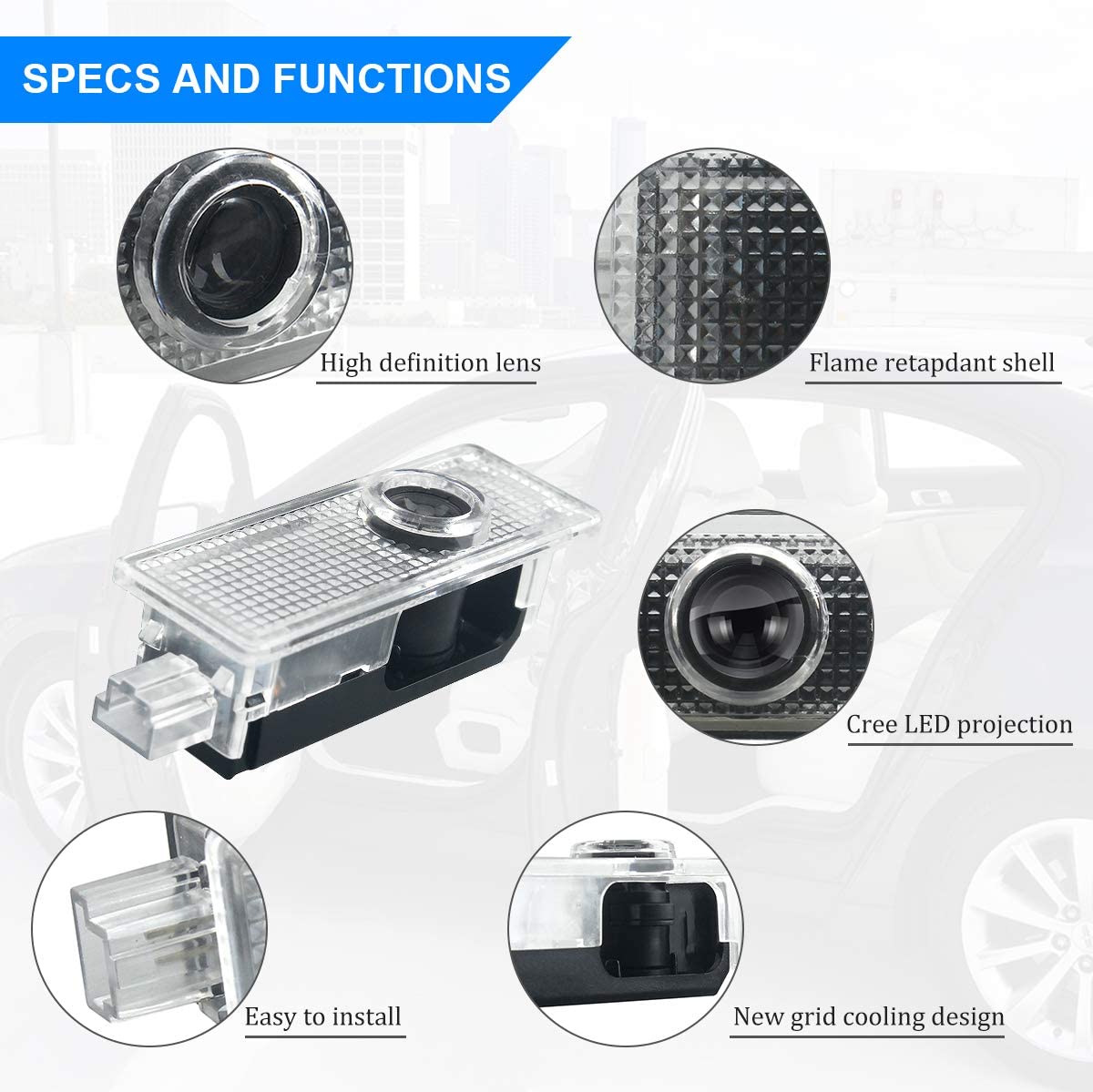 2 Piece For TOYOTA FORTUNER (2015-2022) AN150 AN160 Car LED Door Warning Light Projector Ghost Shadow Light Welcome Light