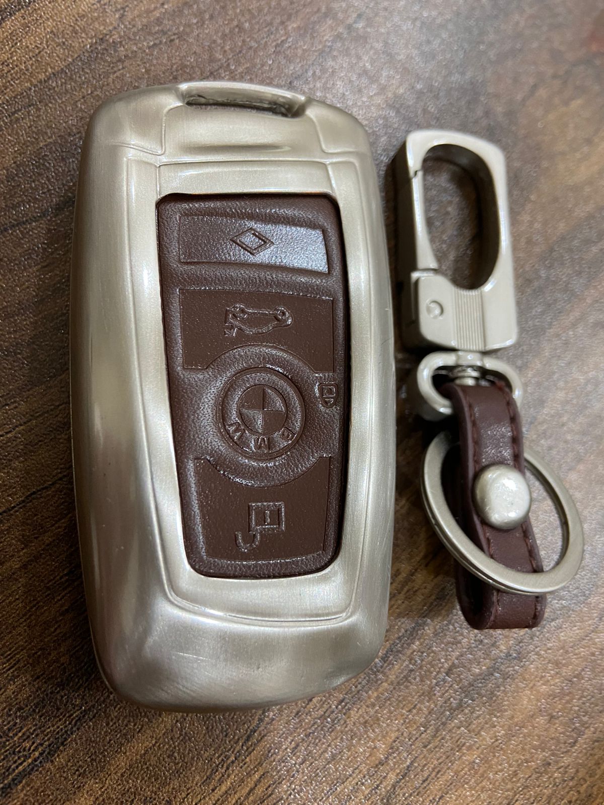 Car Remote Key Cover case fob for BMW 520LI GT 3 Series 7 Series X3 in Zinc Alloy and Leather Brown Color