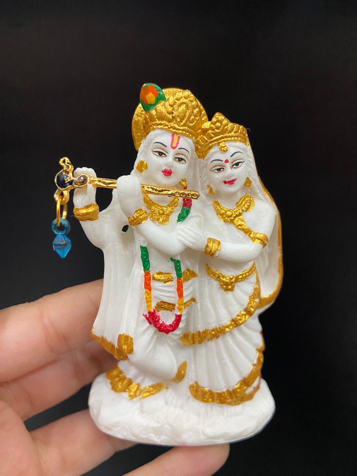 Radha Krishna Statue With Antique Golden Lining For Car Dashboard Or temple