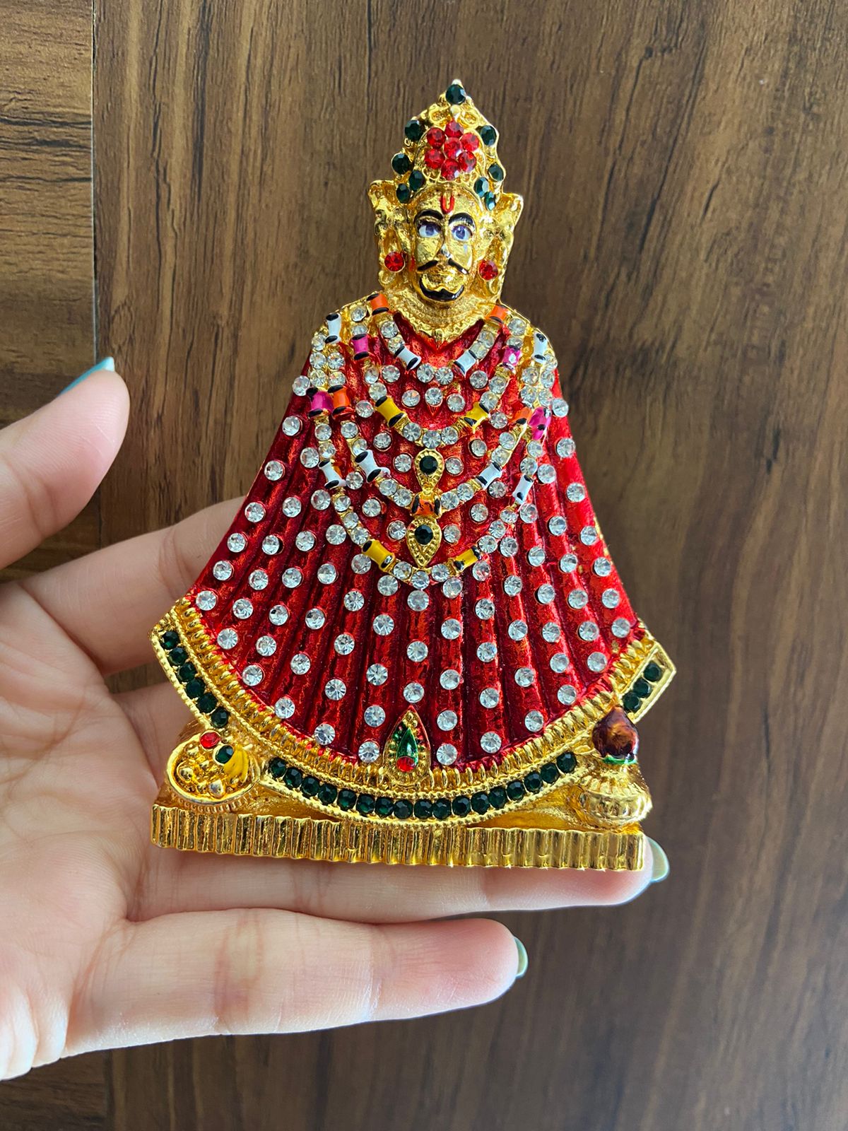 Khatu Shyam Car Dashboard Metal Idol /Murti/Statue Khatushyam Stone Studded Idol Colored Metal Murti for Mandir/ Temple and Home