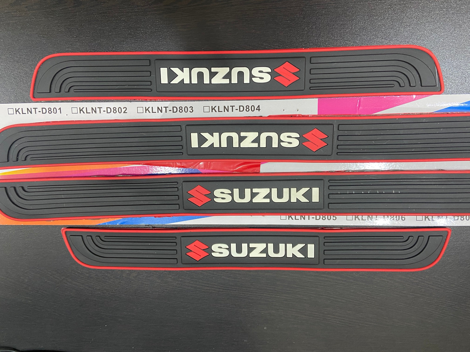 4pcs Set Car Door Sill Plate Protectors Suzuki Emblem Black PVC Soft Caroxygen