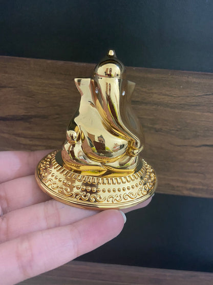 CarOxygen - Lord Ganesha Ganpati Idol Murti Statue Metallic Religious Decorative Showpiece 4.5 cm (Polyresin, Marble, Gold)