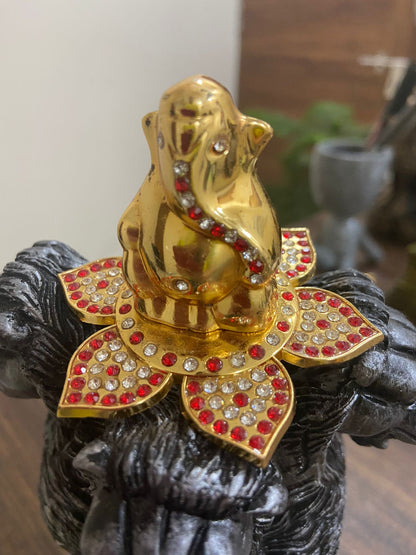CarOxygen - Lord Ganesha Ganpati Idol Murti Statue Metallic Religious Decorative Showpiece 4.5 cm (Polyresin, Marble, Gold)