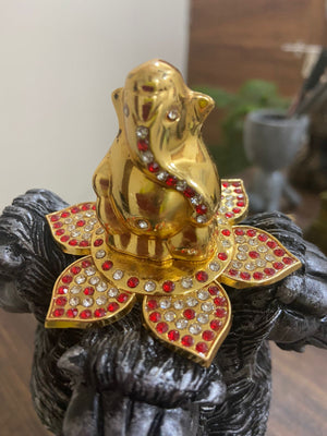 Car Dashboard Decor – Lord Ganesha Ganpati Ganesh Idol Murti Statue – Metallic Religious Idol Decorative Showpiece - 4.5 cm  (Polyresin, Marble, Gold)