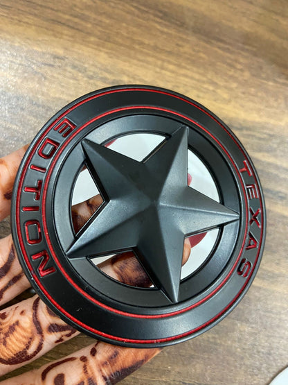 Star Texas Edition Logo 8 x 8cm Car Bike Metal Star Texas Edition Logo Car Emblem Texas 3D Badge Auto Racing Sport Sticker Grand Tourer Decal (Silver RED Star Texas Edition 3D Sticker)