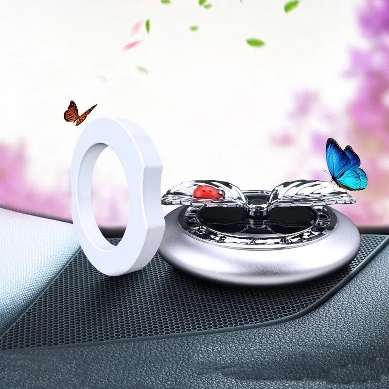 CarOxygen - New Alloy Metal Flower Leaf Car Air Freshener Solar Rotating Dashboard Stylish Ornaments Aromatherapy Scent For Car Decoration & Air Freshener Perfume