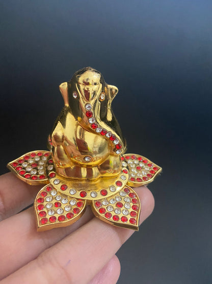 CarOxygen - Lord Ganesha Ganpati Idol Murti Statue Metallic Religious Decorative Showpiece 4.5 cm (Polyresin, Marble, Gold)