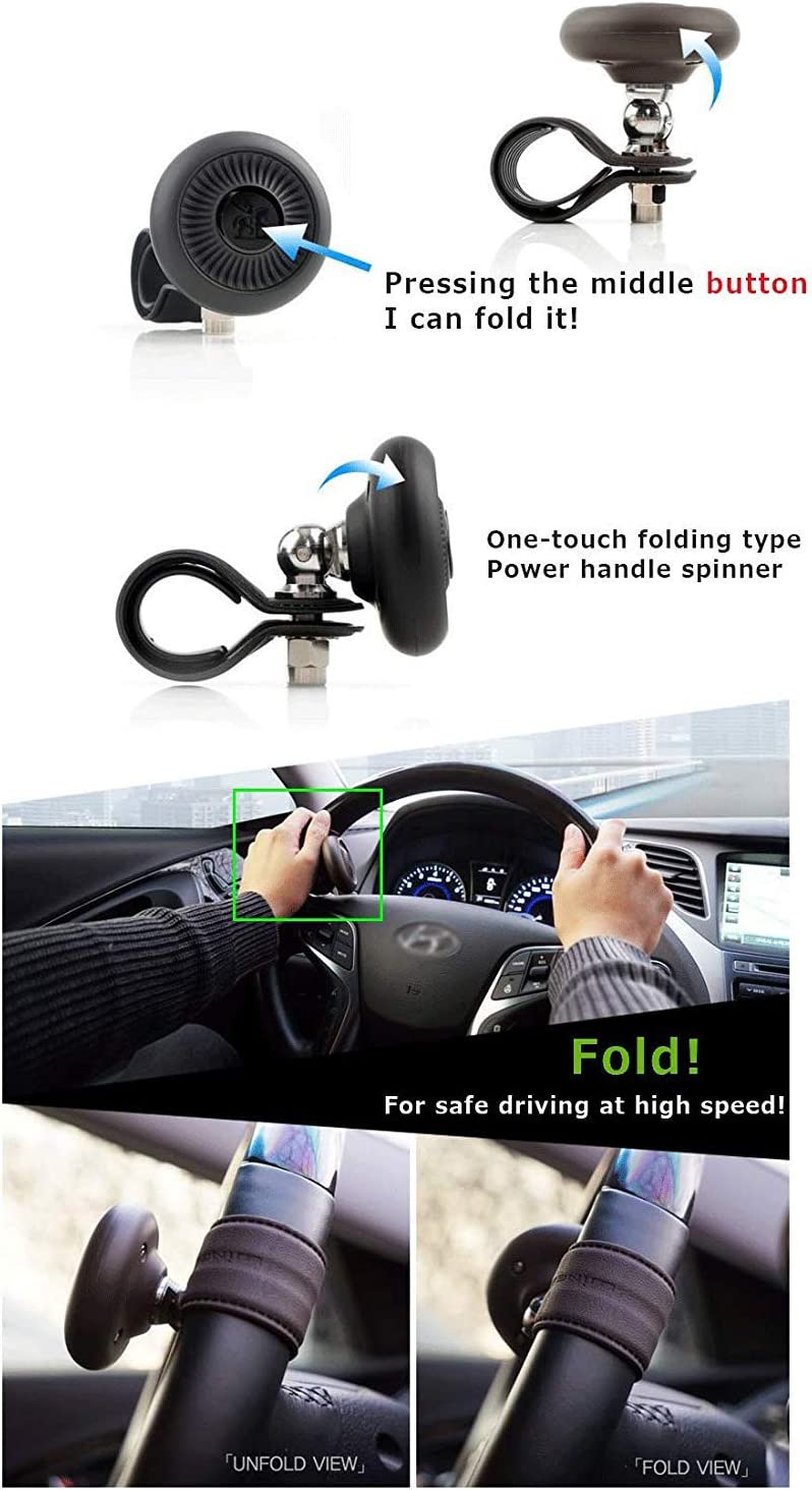 Blacksuit Autoban Wineart -Folding Type Power Handle Knob Power Handle Spinner Car Steering Wheel Vehicle (Black)