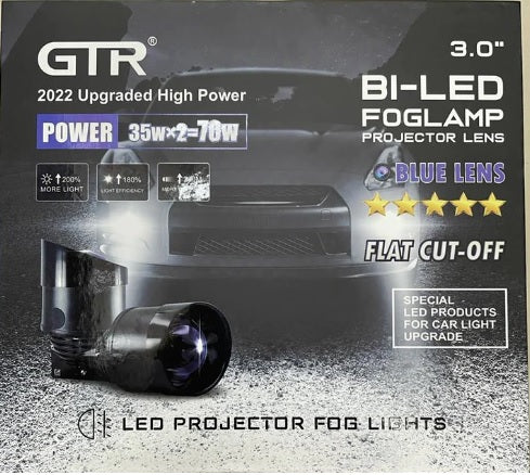 GTR Fog Projector Lamp with High/ Low Beam blue lens with bracket