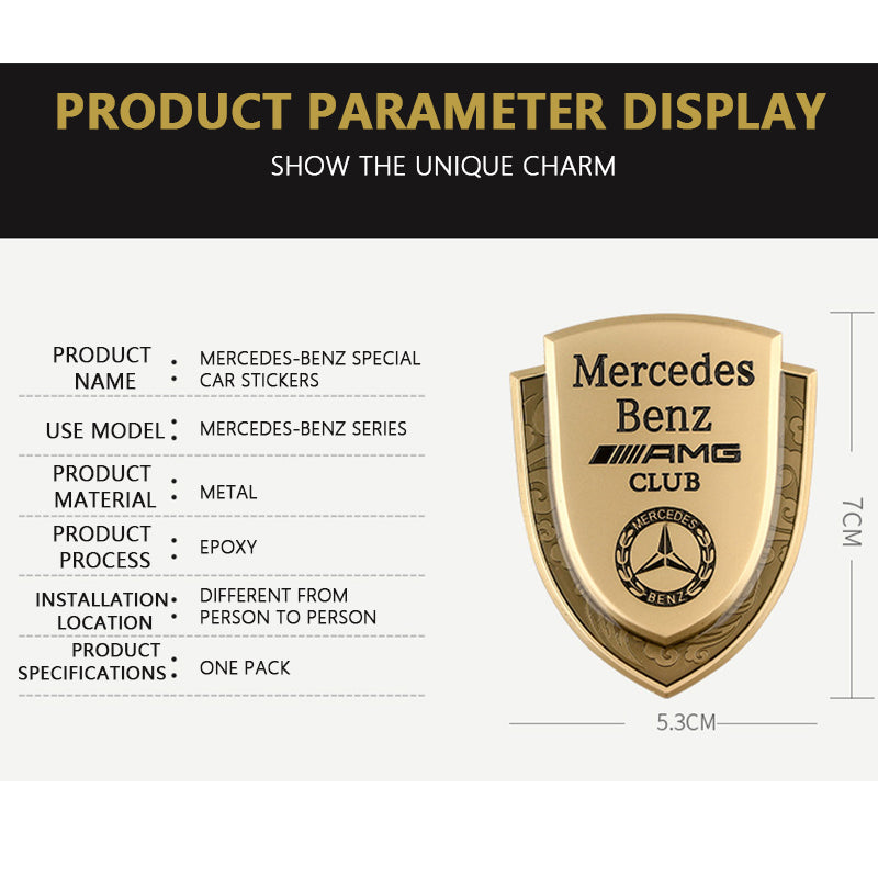 1 x Metal New MERCEDES OWNERS CLUB Logo Car Auto Decorative Side Rear Emblem Badge Sticker Decal for Mercedes