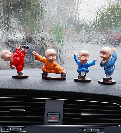 Car Dashboard Buddha ,Multicolour Polyresin 2.8 Inches Monk Idol Set Of 4