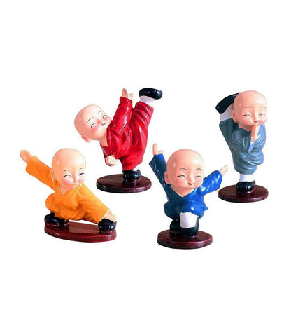Car Dashboard Buddha ,Multicolour Polyresin 2.8 Inches Monk Idol Set Of 4