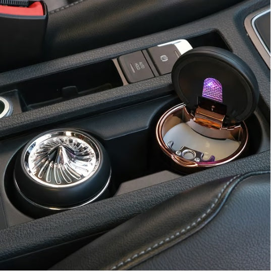 Car Ashtray with Colorful LED Lights,MoreChioce Universal Detachable Cigarette Smokeless Cylinder Cup Holder with Lid Windproof Fireproof Smoke Cup Holder for Car,Home and Office