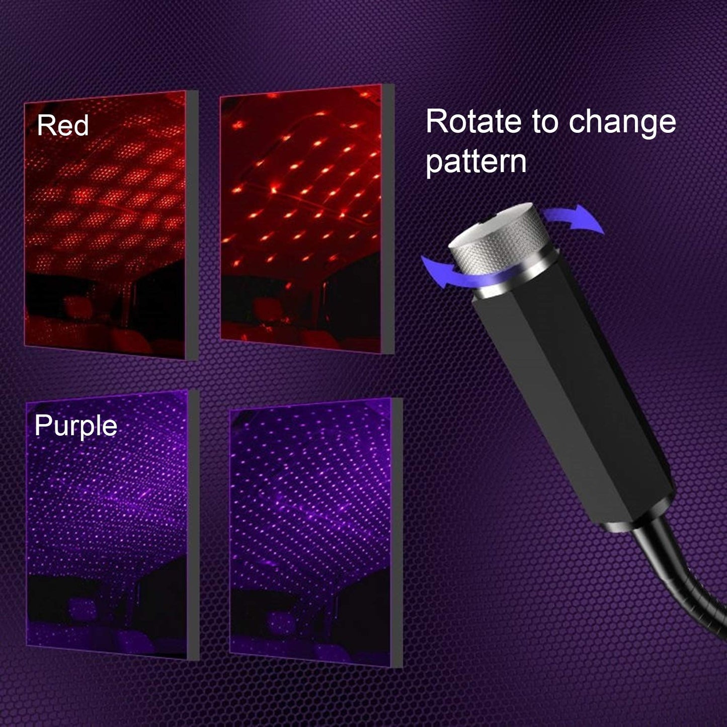 USB Roof Star Projector Lights with 3 Modes, USB Portable Adjustable Flexible Interior Car Night Lamp Decor with Romantic Galaxy Atmosphere fit Car, Ceiling, Bedroom, Party (Plug&Play, REd)