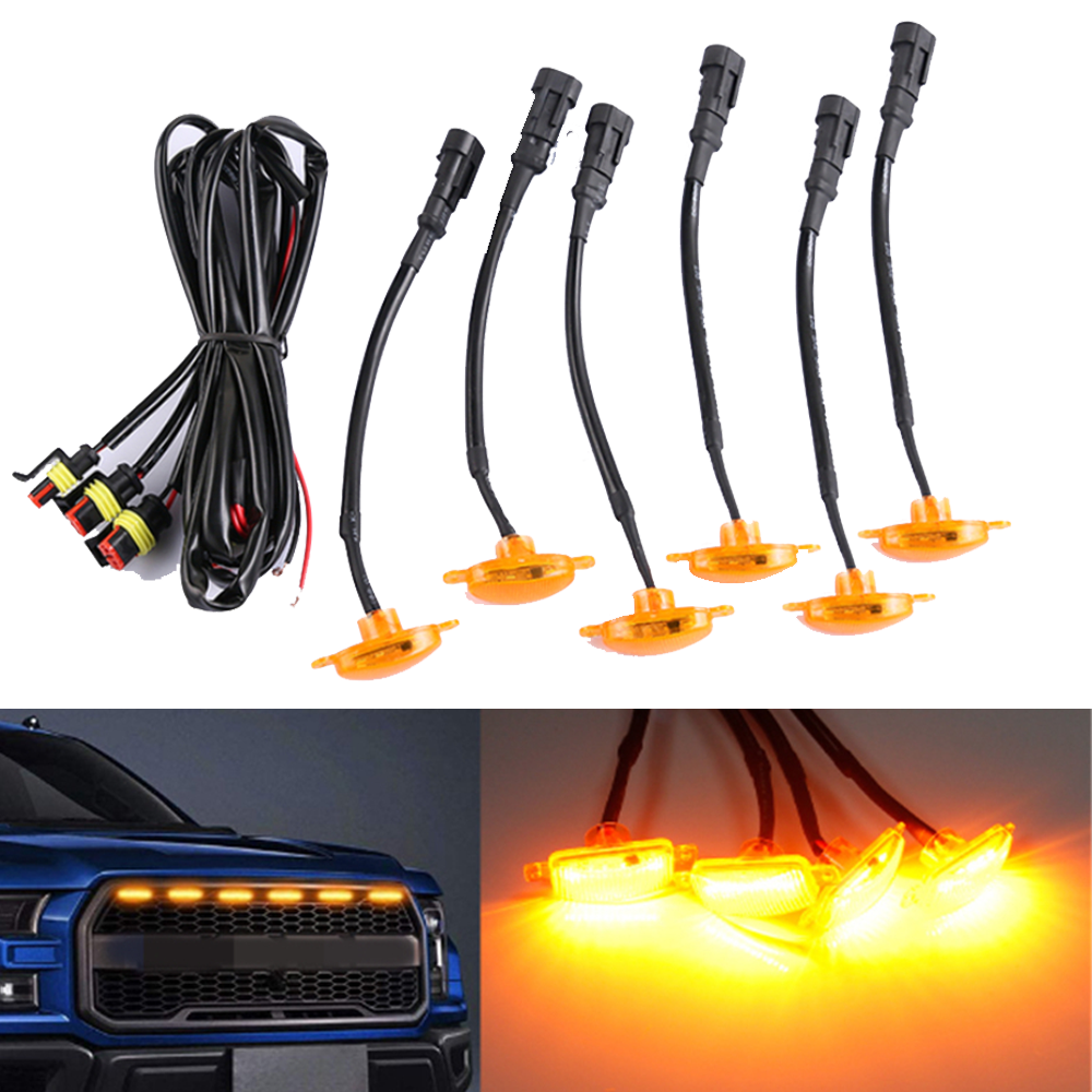 6Pcs 12 LED Amber/Yellow Front Grille Lighting Kit Universal For Truck SUV Raptor Style