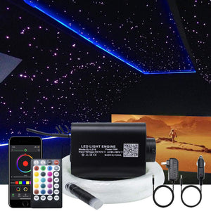 16W Fiber Optic Star Ceiling Light Kit RGBW APP+Music Control Sound Sensor Light Source with 28key RF Musical Remote and Fiber Cable 300pcs 0.75mm 9.8ft/3m for Car and Home