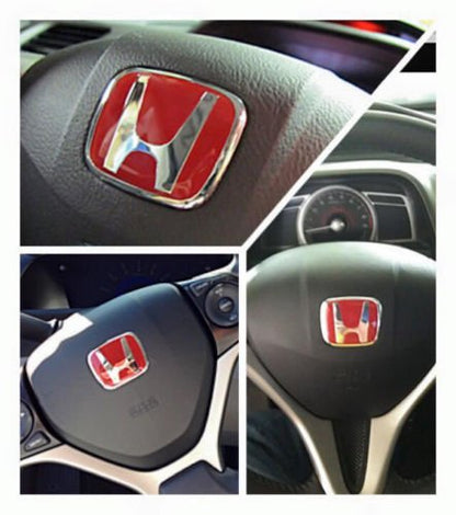 Car H Steering Logo Compatible for City Civic Amaze Jazz WRV BRV JDM Style 50mmx40mm (Red Chrome H)
