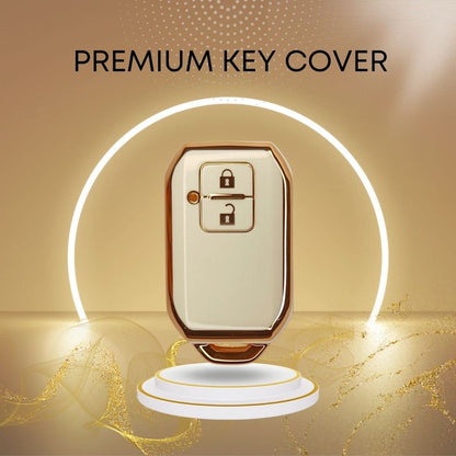 TPU Key Cover Compatible with Suzuki Swift, Baleno, Dzire, Brezza, Celerio, Grand Vitara, XL6, Ignis, Ertiga 2 Button Smart Key (White)