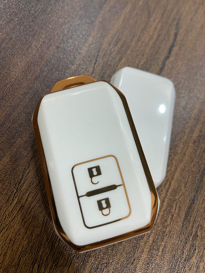 TPU Key Cover Compatible with Suzuki Swift, Baleno, Dzire, Brezza, Celerio, Grand Vitara, XL6, Ignis, Ertiga 2 Button Smart Key (White)