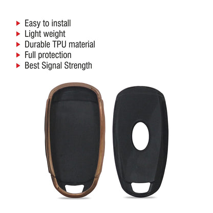 TPU Leather Car Key Cover Compatible with Hyundai Verna -2020 Smart Key (Black_14)