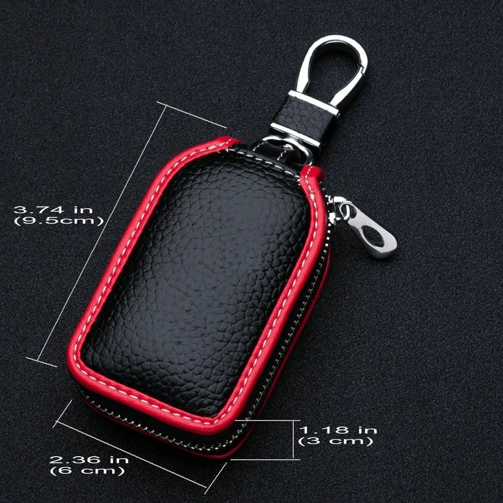 Car Key Chain Case Smart Key Holder Protection PU Leather Car Key Chain Bag Car Smart Keychain Holder Remote Keyring Wallet (Red)