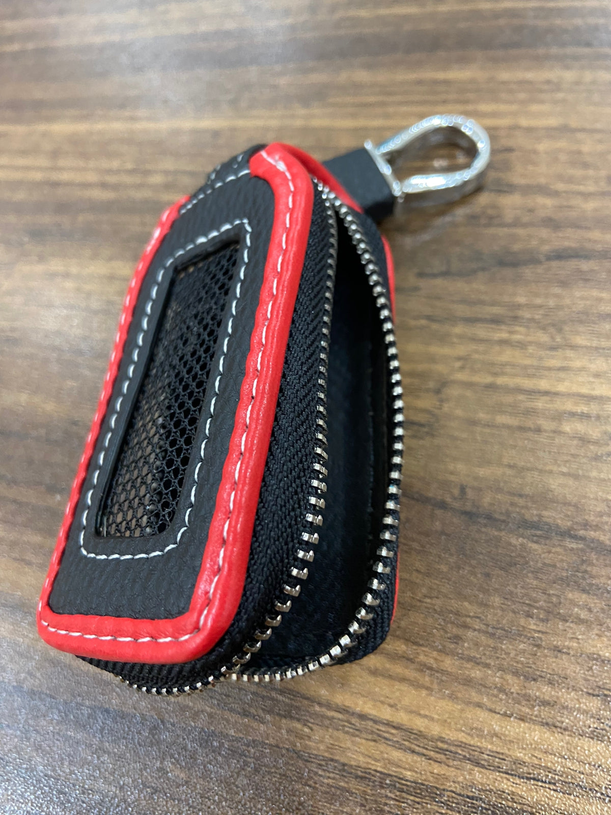 Leather Men's Key Wallet Car Key Case with Belt Clip Zip Leather Key Holder for Men Red